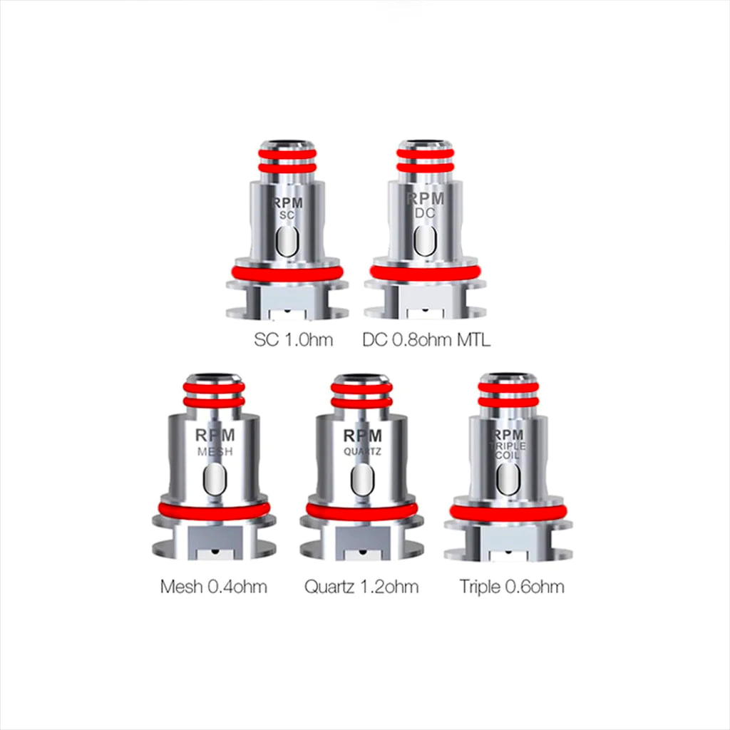 کویل آر پی ام اسموک-کویل های اسموک آر پی ام SMOK RPM COILS : کویل های اسموک آر پی ام در نوع‌های متفاوت طراحی شده که در ادامه توضیح داده میشود . کویل RPM MTL Mesh مقاومت: 0.3 اهم توان: 10 تا 15 وات برای مصرف سالت نیکوتین کویل RPM Mesh مقاومت: 0.4 اهم توان: 25 وات برای مصرف فری جویس کویل RPM Triple  م ...